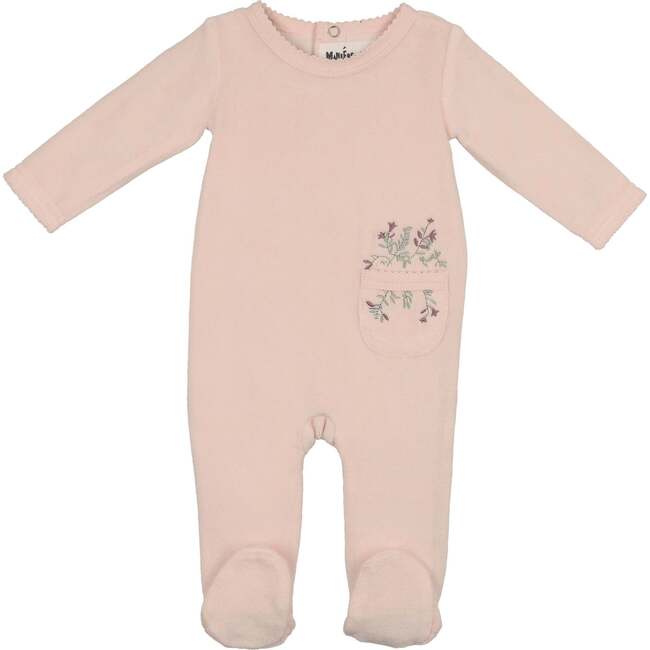 Velour Pocket Footie, Baby Pink