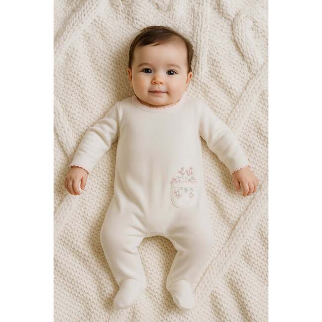 Velour Pocket Footie, White - Footie Pajamas - 2