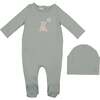 Teddy Printed Footie and Beanie Set, Steel Blue - Footie Pajamas - 1 - thumbnail