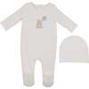 Teddy Printed Footie and Beanie Set, Off White - Footie Pajamas - 1 - thumbnail