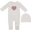 Sherpa Heart Footie and Beanie Set, Off White - Footie Pajamas - 1 - thumbnail