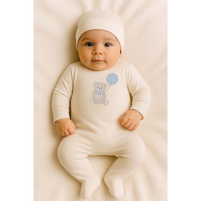 Teddy Printed Footie and Beanie Set, Off White - Footie Pajamas - 2