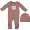 Sherpa Heart Footie and Beanie Set, Berry - Footie Pajamas - 1 - thumbnail
