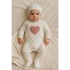 Sherpa Heart Footie and Beanie Set, Off White - Footie Pajamas - 2