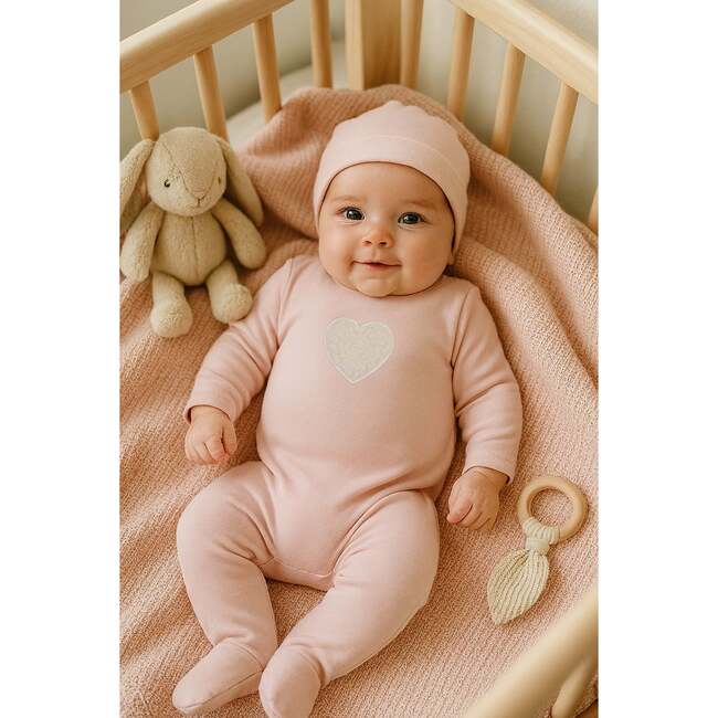 Sherpa Heart Footie and Beanie Set, Dusty Mauve - Footie Pajamas - 2