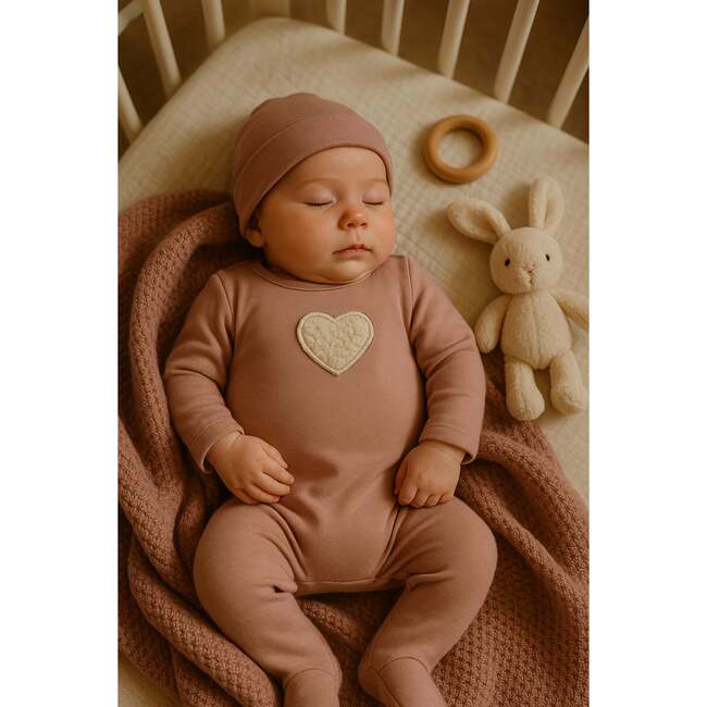 Sherpa Heart Footie and Beanie Set, Berry - Footie Pajamas - 2