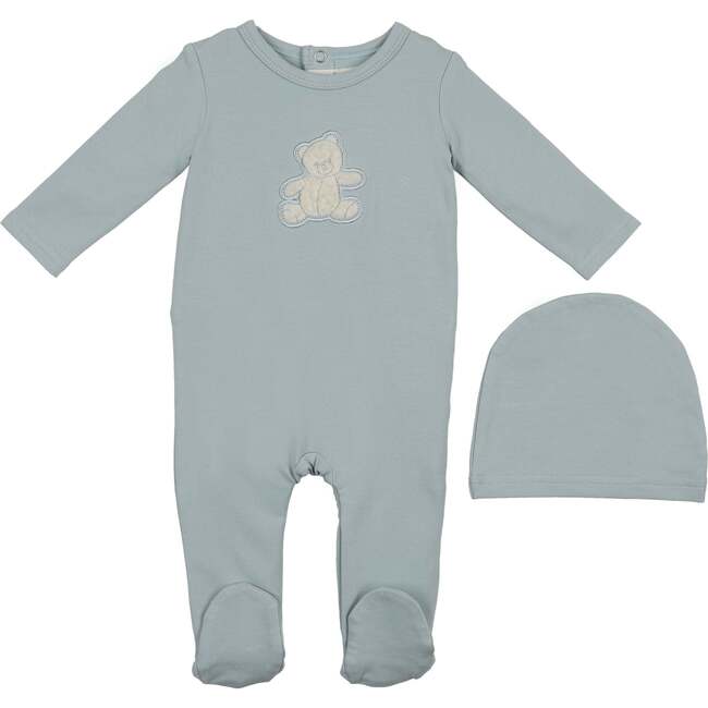 Sherpa Bear Footie and Beanie Set, Sky Blue