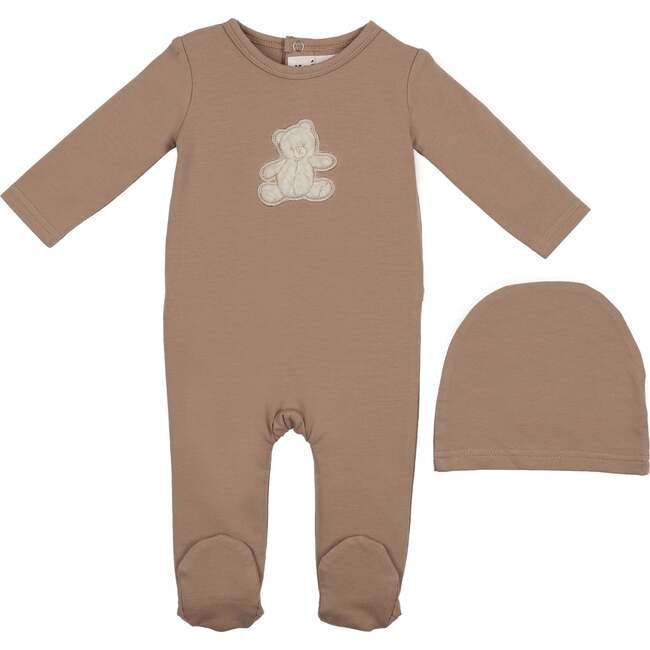 Sherpa Bear Footie and Beanie Set, Taupe