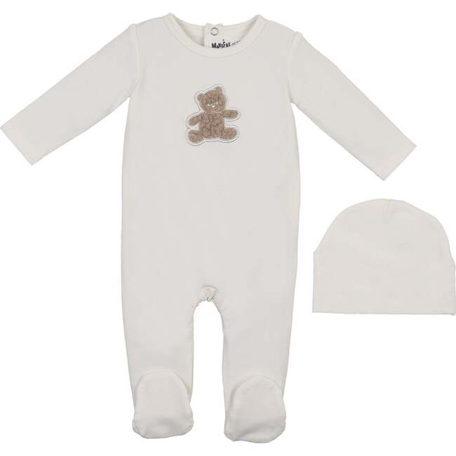 Sherpa Bear Footie and Beanie Set, Off White