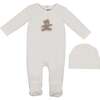 Sherpa Bear Footie and Beanie Set, Off White - Footie Pajamas - 1 - thumbnail