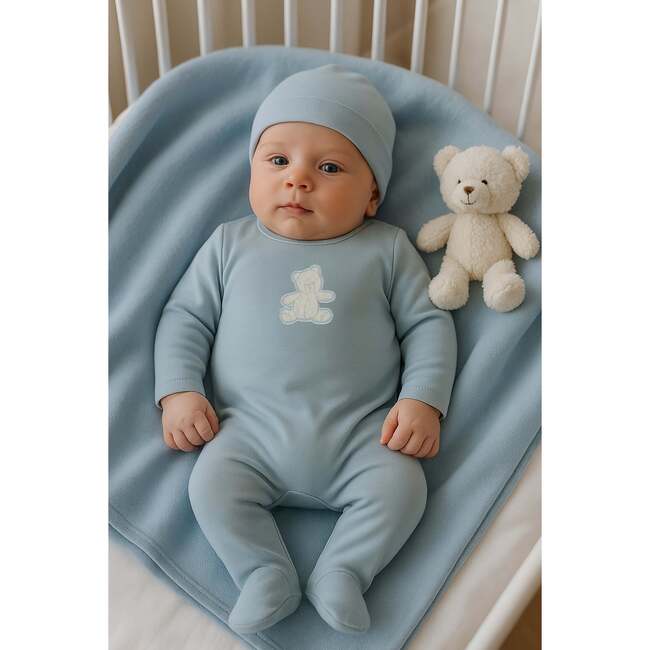 Sherpa Bear Footie and Beanie Set, Sky Blue - Footie Pajamas - 2