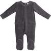 Ribbed Velour Footie and Beanie Set, Slate - Footie Pajamas - 1 - thumbnail
