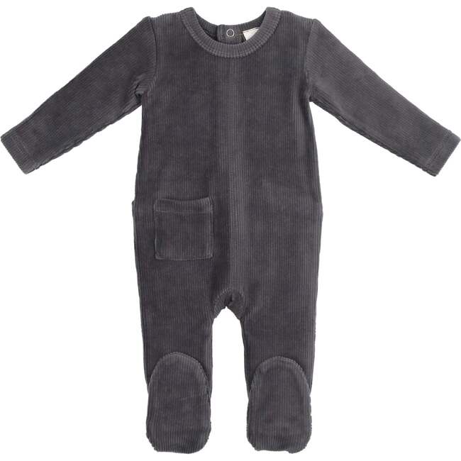 Ribbed Velour Footie, Slate