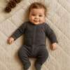 Ribbed Velour Footie and Beanie Set, Slate - Footie Pajamas - 2