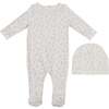 Printed Leaf Footie and Beanie Set, Off White - Footie Pajamas - 1 - thumbnail