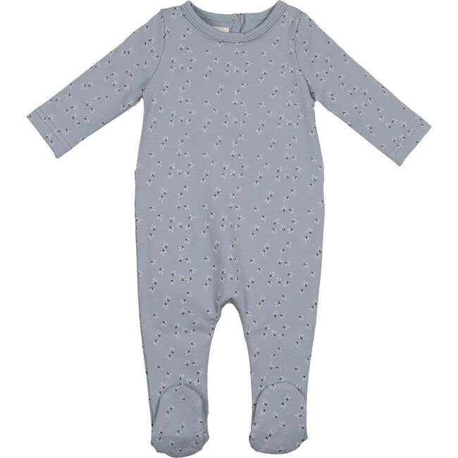 Printed Leaf Footie, Sky Blue