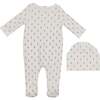 Printed Floral Footie and Beanie Set, Off White - Footie Pajamas - 1 - thumbnail