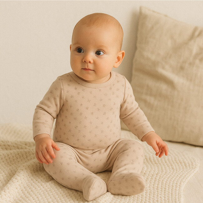 Printed Leaf Footie, Off White - Footie Pajamas - 2