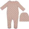 Printed Floral Footie and Beanie Set, Dusty Mauve - Footie Pajamas - 1 - thumbnail