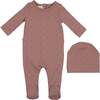 Printed Floral Footie and Beanie Set, Berry - Footie Pajamas - 1 - thumbnail
