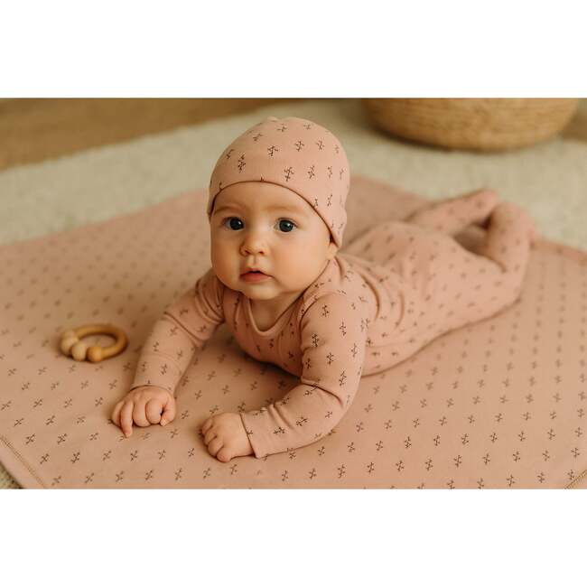Printed Floral Footie and Beanie Set, Berry - Footie Pajamas - 2
