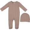Pointelle Basic Footie and Beanie Set, Sand - Footie Pajamas - 1 - thumbnail