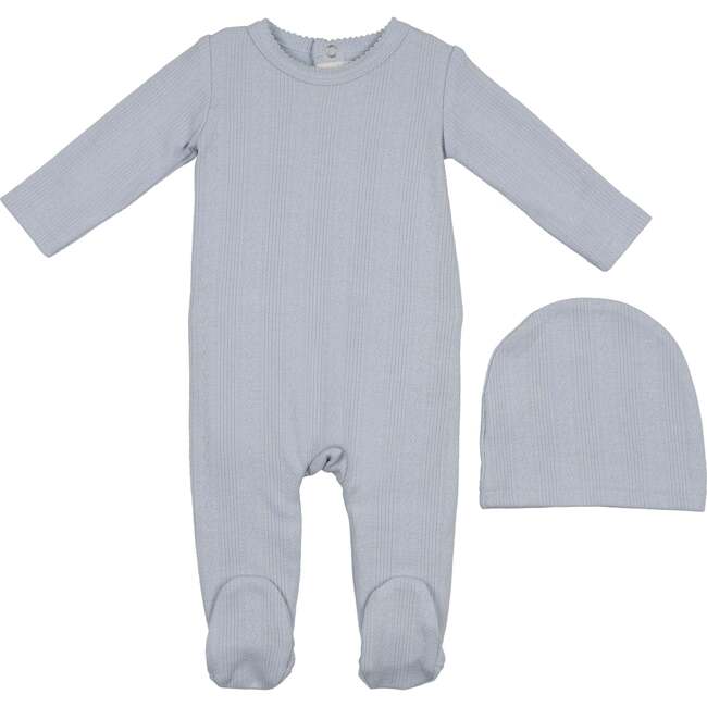 Pointelle Basic Footie and Beanie Set, Powder Blue