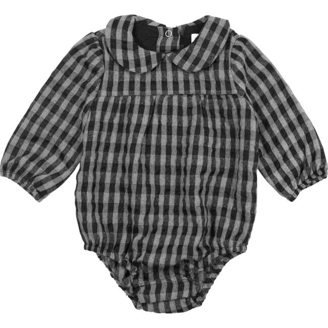 Plaid Collar Girls Romper, Black