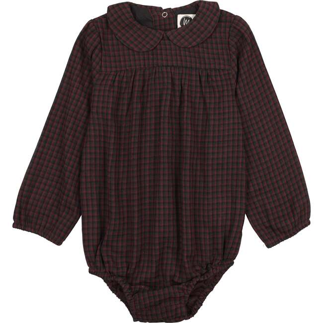 Plaid Collar Girls Romper, Wine