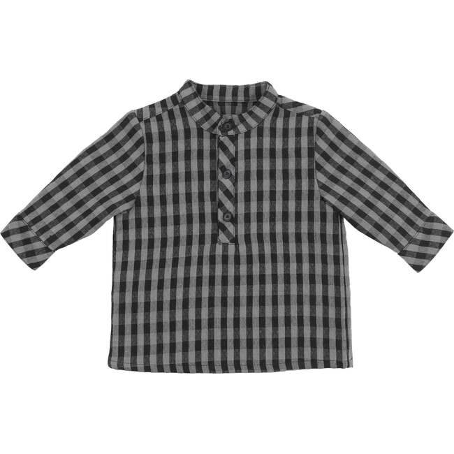 Plaid Collar Boys Shirt, Black