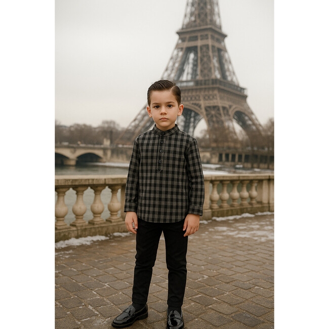 Plaid Collar Boys Shirt, Black - Button Downs - 2