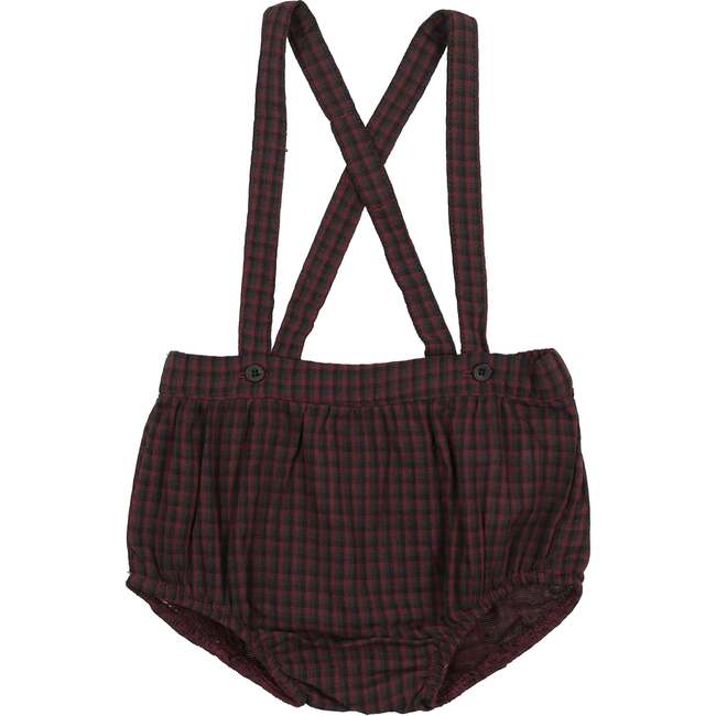 Plaid Collar Boys Overalls, Wine