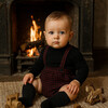 Plaid Collar Boys Overalls, Wine - Overalls - 3