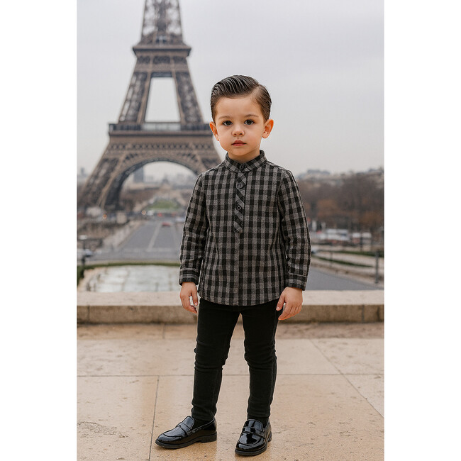 Plaid Collar Boys Shirt, Black - Button Downs - 3