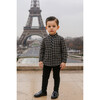 Plaid Collar Boys Shirt, Black - Button Downs - 3
