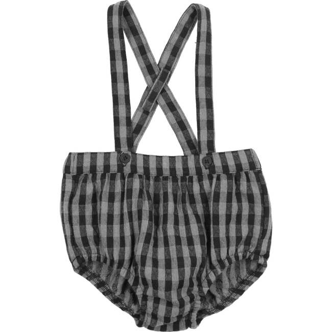 Plaid Collar Boys Overalls, Black
