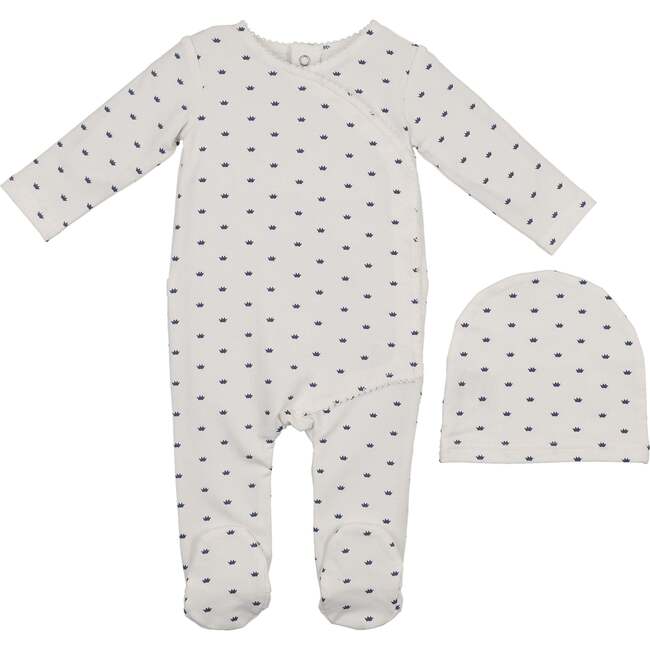 Crown Wrap Footie and Beanie Set, Off White