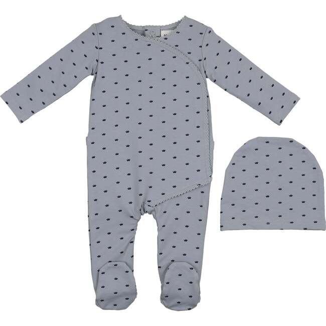 Crown Wrap Footie and Beanie Set, Sky Blue