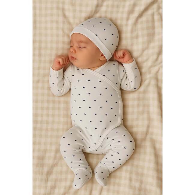 Crown Wrap Footie and Beanie Set, Off White - Footie Pajamas - 2