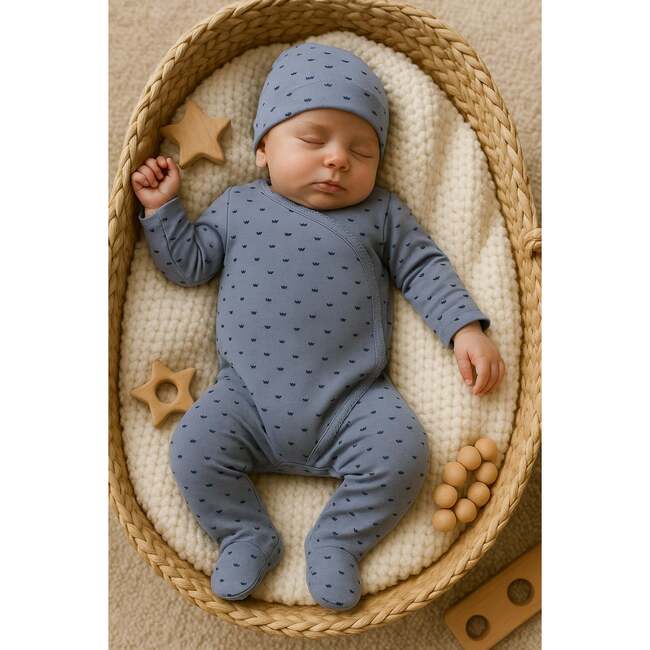 Crown Wrap Footie and Beanie Set, Sky Blue - Footie Pajamas - 2