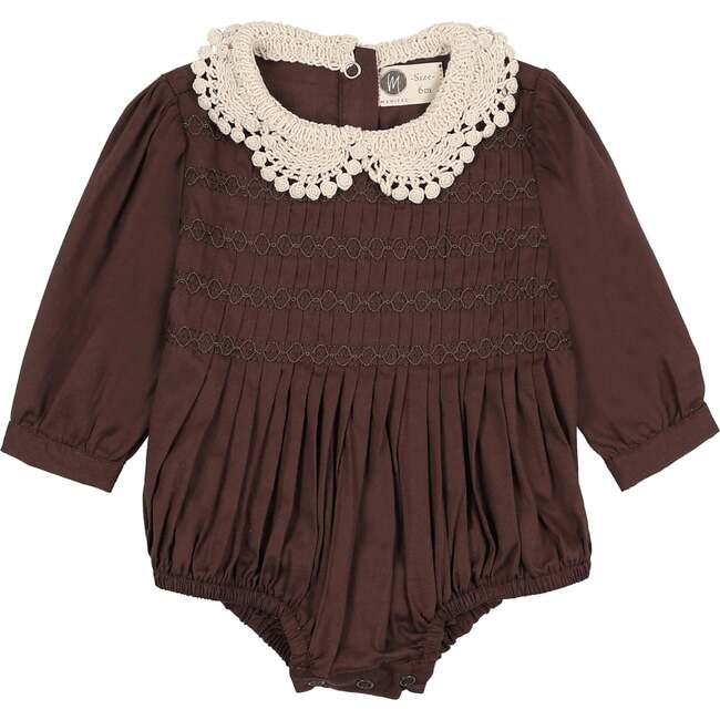 Crochet Collar Romper, Brown