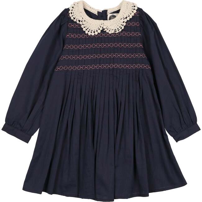 Crochet Collar Dress, Navy