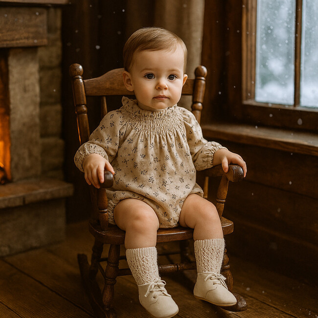 Brushed Floral Romper, Cream - Rompers - 2