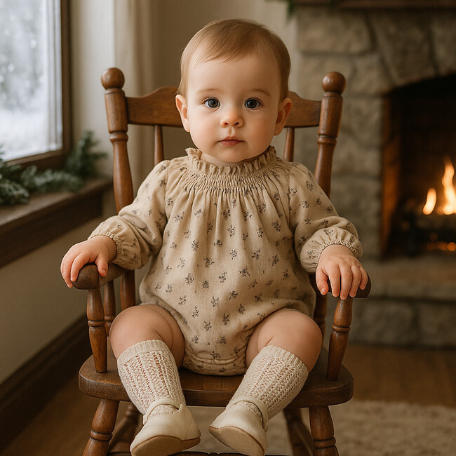 Brushed Floral Romper, Cream - Rompers - 3