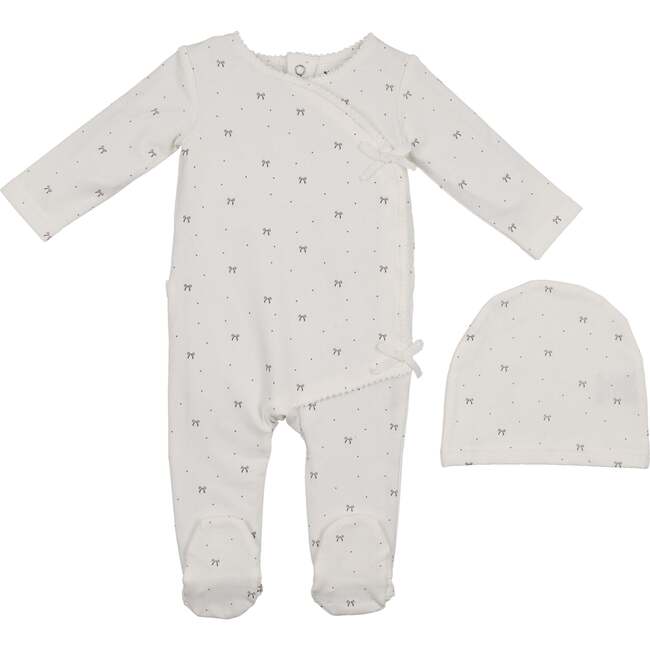 Bow Wrap Footie and Beanie Set, Off White