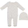 Bow Wrap Footie and Beanie Set, Off White - Footie Pajamas - 1 - thumbnail