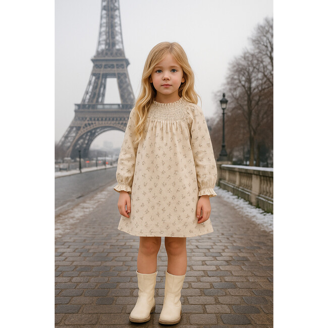 Brushed Floral Dress, Cream - Dresses - 2
