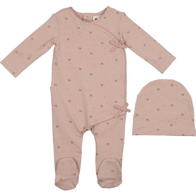 Bow Wrap Footie and Beanie Set, Dusty Mauve