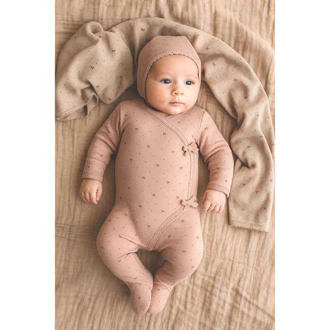 Bow Wrap Footie and Beanie Set, Dusty Mauve - Footie Pajamas - 2