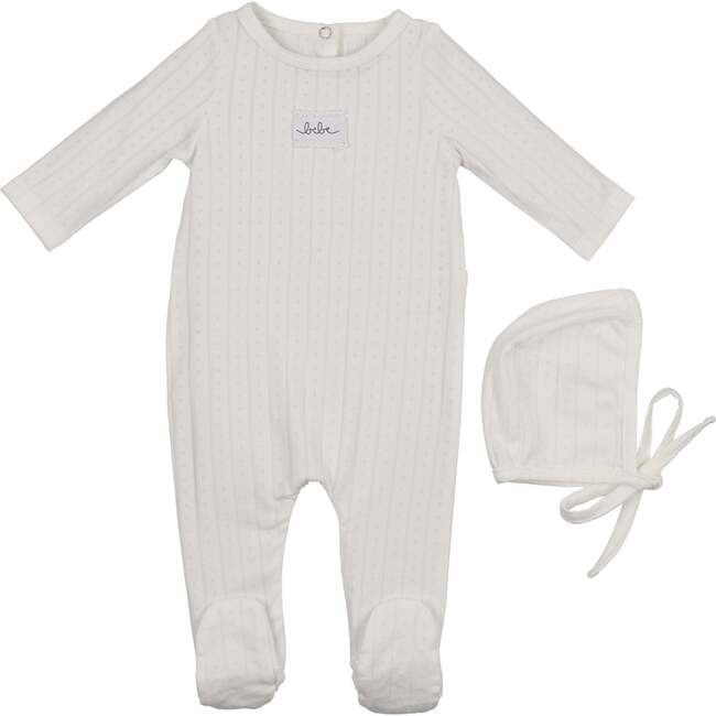 Bebe Pointelle Footie and Beanie Set, Ivory